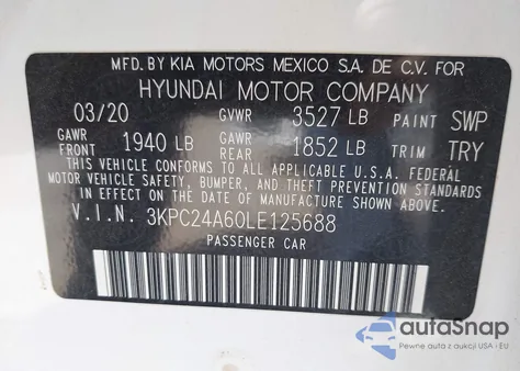 2020 Hyundai Accent Sel from USA, damaged, VIN 3KPC24A60LE125688